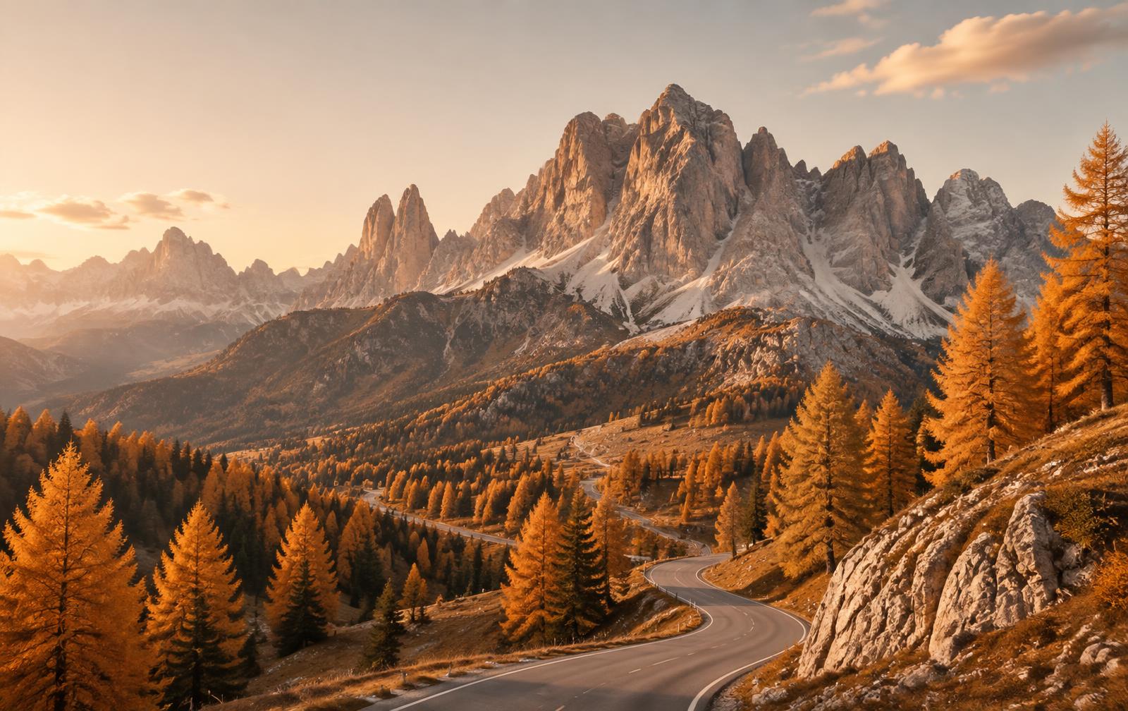 Estrada nas Dolomitas no outono